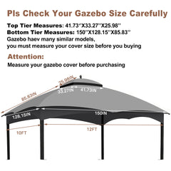 Replacement Canopy Top for Lowe's Allen Roth Heavy Duty Gazebo Roof Gazebo Top with Air Vent 10X12 Gazebo CoverReplacement Top Only (Grey)