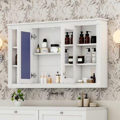47 Inch Bathroom Mirror Cabinet with Storage, Adjustable Shelf and Open Shelves, Wall Mounted Medicine Cabinet for Bathroom, Bedroom, Vanity image 4