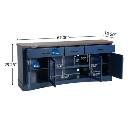 Modern Blue TV Console, 67" Width TV Stand, Glass Doors & Storage Drawers, Adjustable Shelves (Old SKU:N779P296233B) image 11