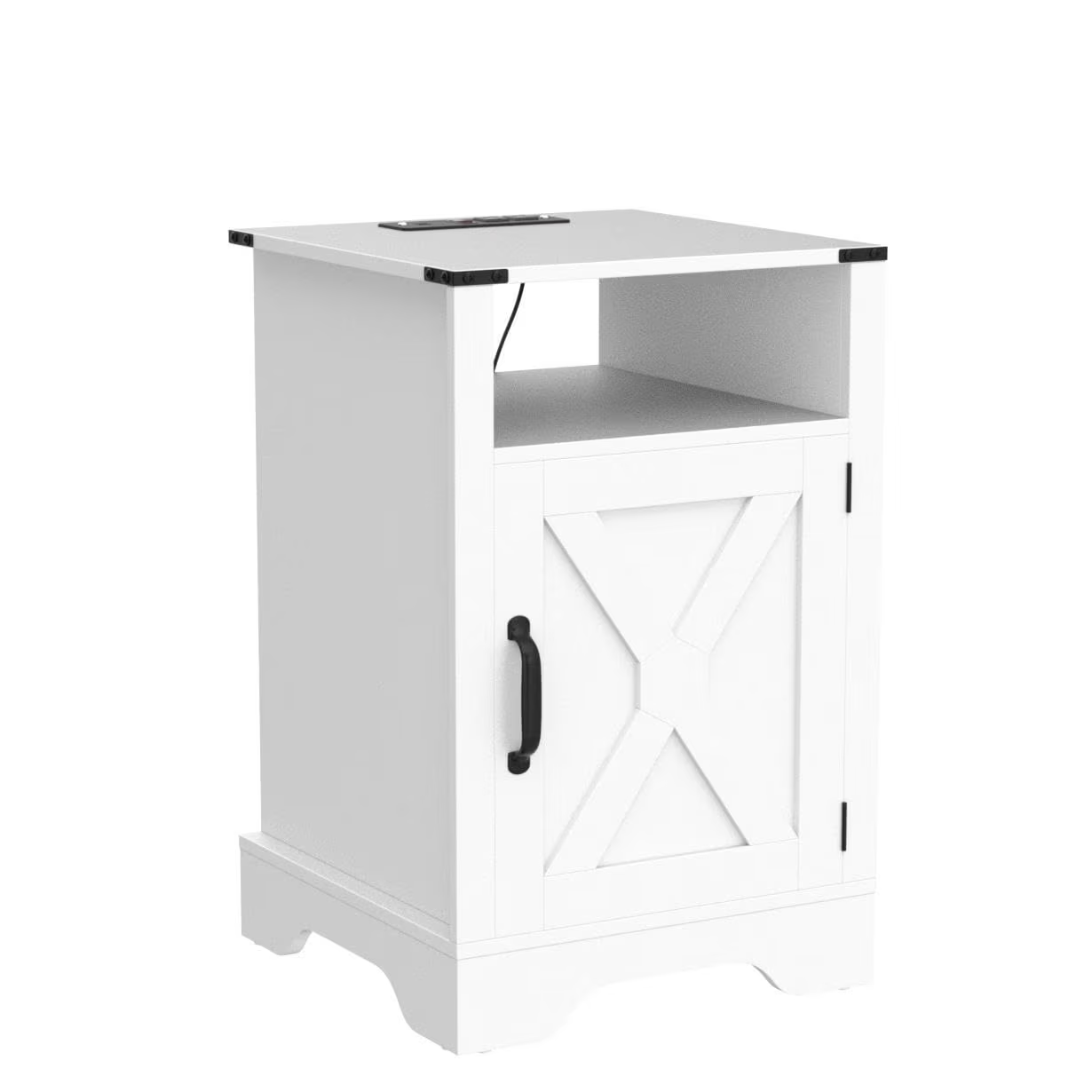 Farmhouse Nightstand with Charging Station Wooden Rustic End Table for Bedroom, Living Room, 16" D x 16" W x 25" H(Set of 1), White image 9