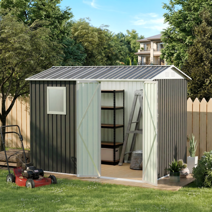 9x6 FT Metal Garden Shed with 1 Windows for Outdoors Patio Hinge Doors Storage Sheds image 1