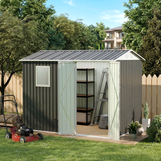 9x6 ft metal garden shed with window - front view