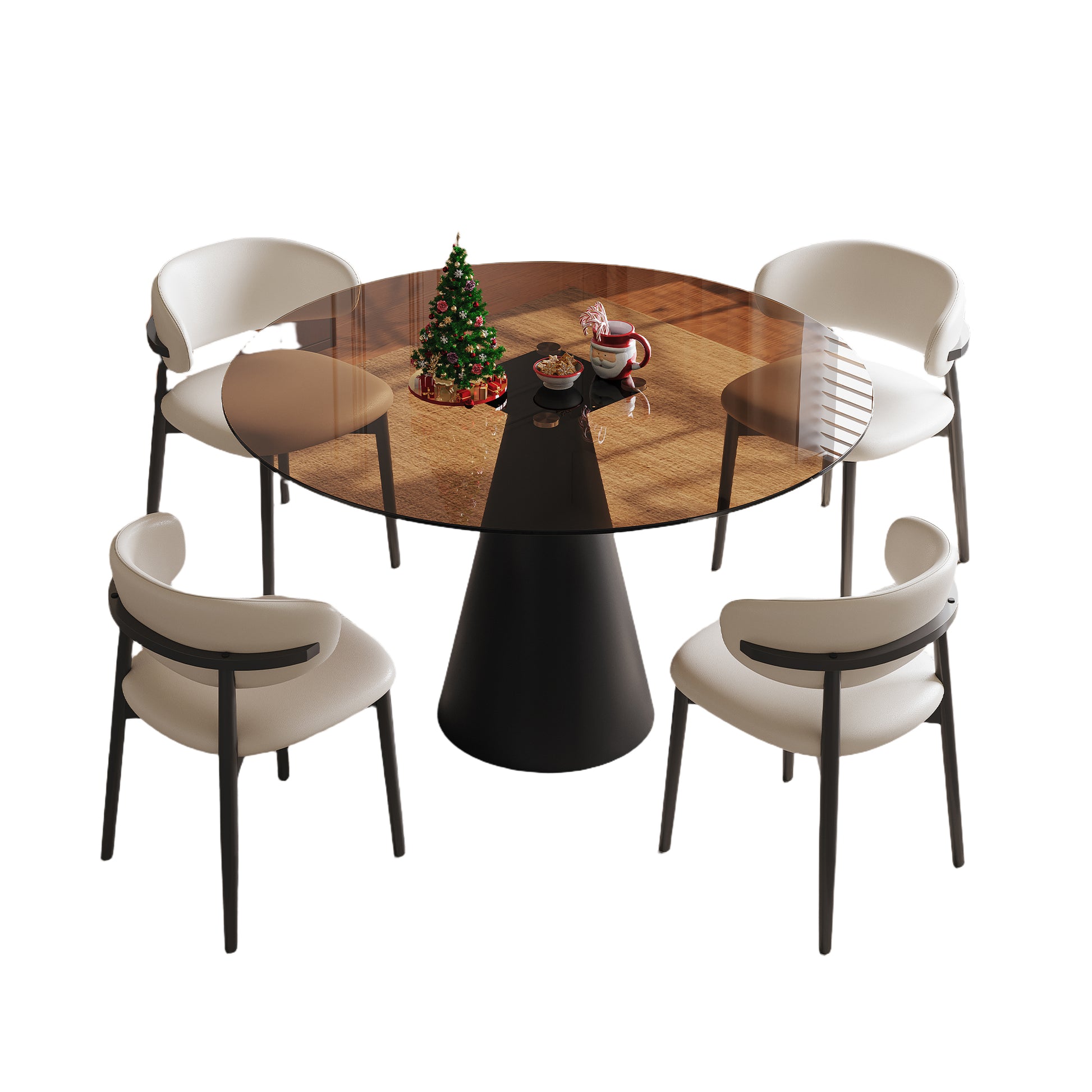 35-inch round glass dining table, with tempered glass tabletop and carbon steel legs. Suitable for 2-4 people. Dark brown small round dining table, suitable for restaurants and apartments. (4 chair) image 8