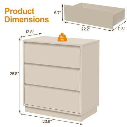 Large 3 Drawer Dresser Set of 2, Modern Nightstand for Bedroom, Wide Bedside Table with Hidden Pull-out System, Wooden Chest of Drawers for Living Room, Entryway, Beige image 2