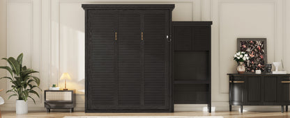 Queen Size Murphy Bed with Multiple Storage Shelves and Louvered Style Decoration,Black image 8