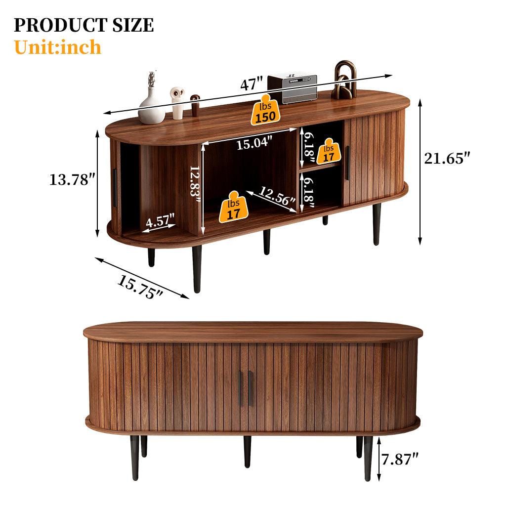 TV Stand, 47" Modern TV Console Table with Storage Compartment and Sliding Door, Gaming Entertainment Center with Cabinet for Living Room, Bedroom, Office (Walnut) image 10