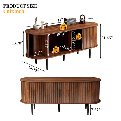TV Stand, 47" Modern TV Console Table with Storage Compartment and Sliding Door, Gaming Entertainment Center with Cabinet for Living Room, Bedroom, Office (Walnut) image 10