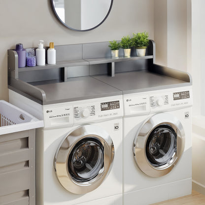 Washer Dryer Countertop with Non-slip Pads, Laundry Wood Shelf Topper with Edge, 54" Width x 27.5" Depth Double Layer Organizer for Washer and Dryer Laundry Hamper Counter Storage Organization (GRAY) image 5