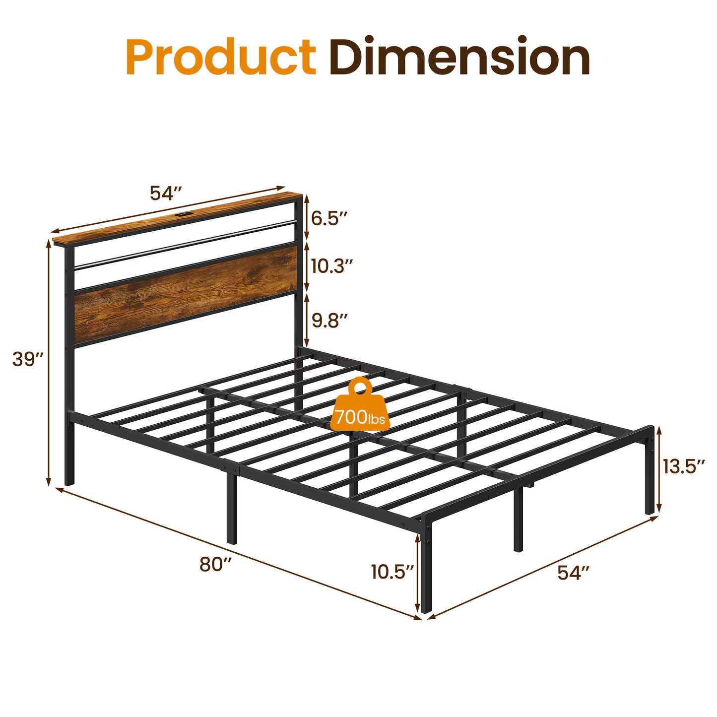 Full Size Bed Frame with Wood Headboard, Industrial Platform Bed with, Storage Shelves, Easy Assembly, and No Box Spring Needed image 2