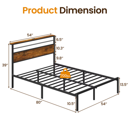 Full Size Bed Frame with Wood Headboard, Industrial Platform Bed with, Storage Shelves, Easy Assembly, and No Box Spring Needed image 2