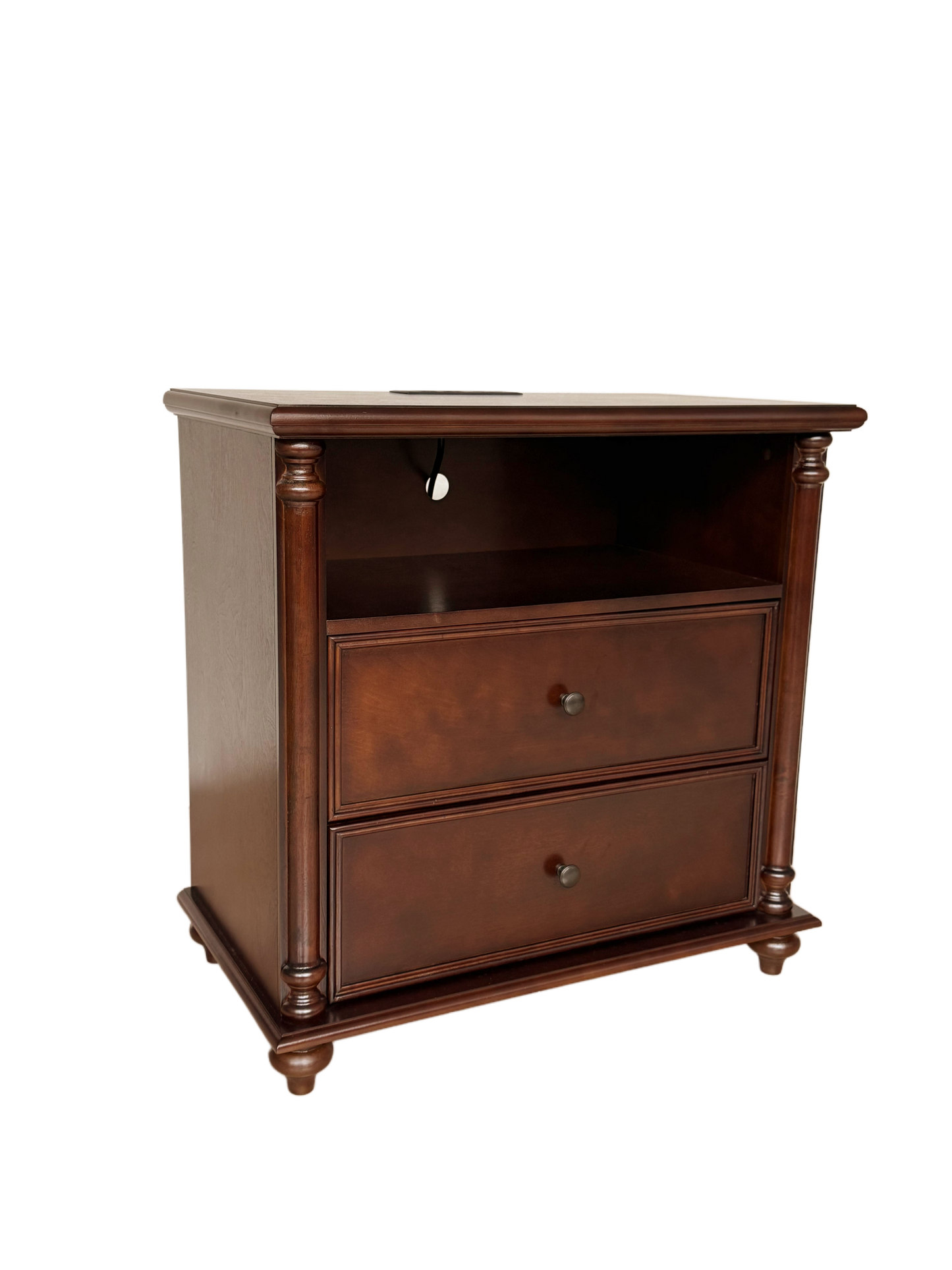 28"Nightstand with Charging Station, Rustic Brown Nightstand, 2 Drawers End Table, Bedside Table Walnut for bedroom image 7
