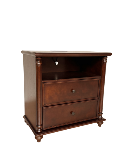 28"Nightstand with Charging Station, Rustic Brown Nightstand, 2 Drawers End Table, Bedside Table Walnut for bedroom image 7