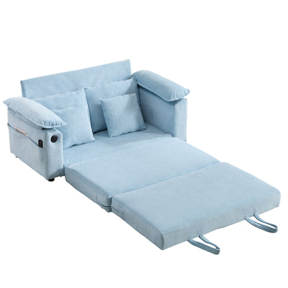 58 inch 3-in-1 Upholstered Futon Sofa Convertible Floor Sofa bed,Foldable Tufted Loveseat with Pull Out Sleeper Couch Bed,Folding Mattres Love Seat Daybed W/Side Pockets for Living Room Blue image 12