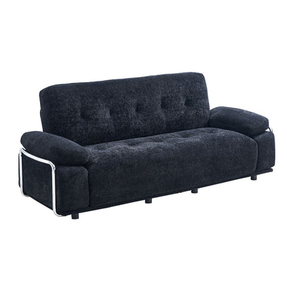 88.98'' Width Modern Sofa with Compression Seat Cushions and Back Cushions,Steel Arm Frame,Chenille Fabric,Black Color image 3