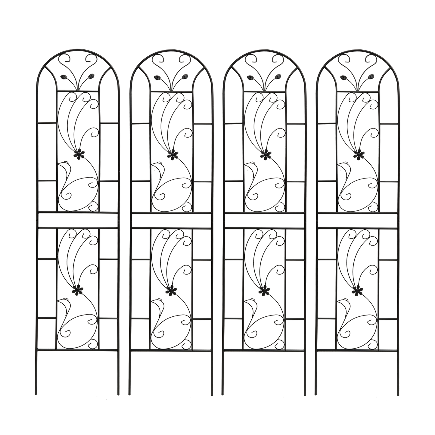 4 Pack Metal Garden Trellis 86.7" x 19.7" Rustproof Trellis for Climbing Plants Outdoor Flower Support Peacock Style Black image 7