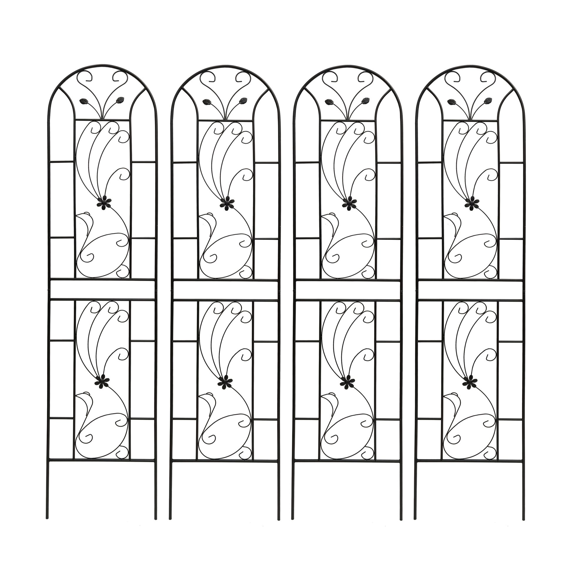 4 Pack Metal Garden Trellis 86.7" x 19.7" Rustproof Trellis for Climbing Plants Outdoor Flower Support Peacock Style Black image 7