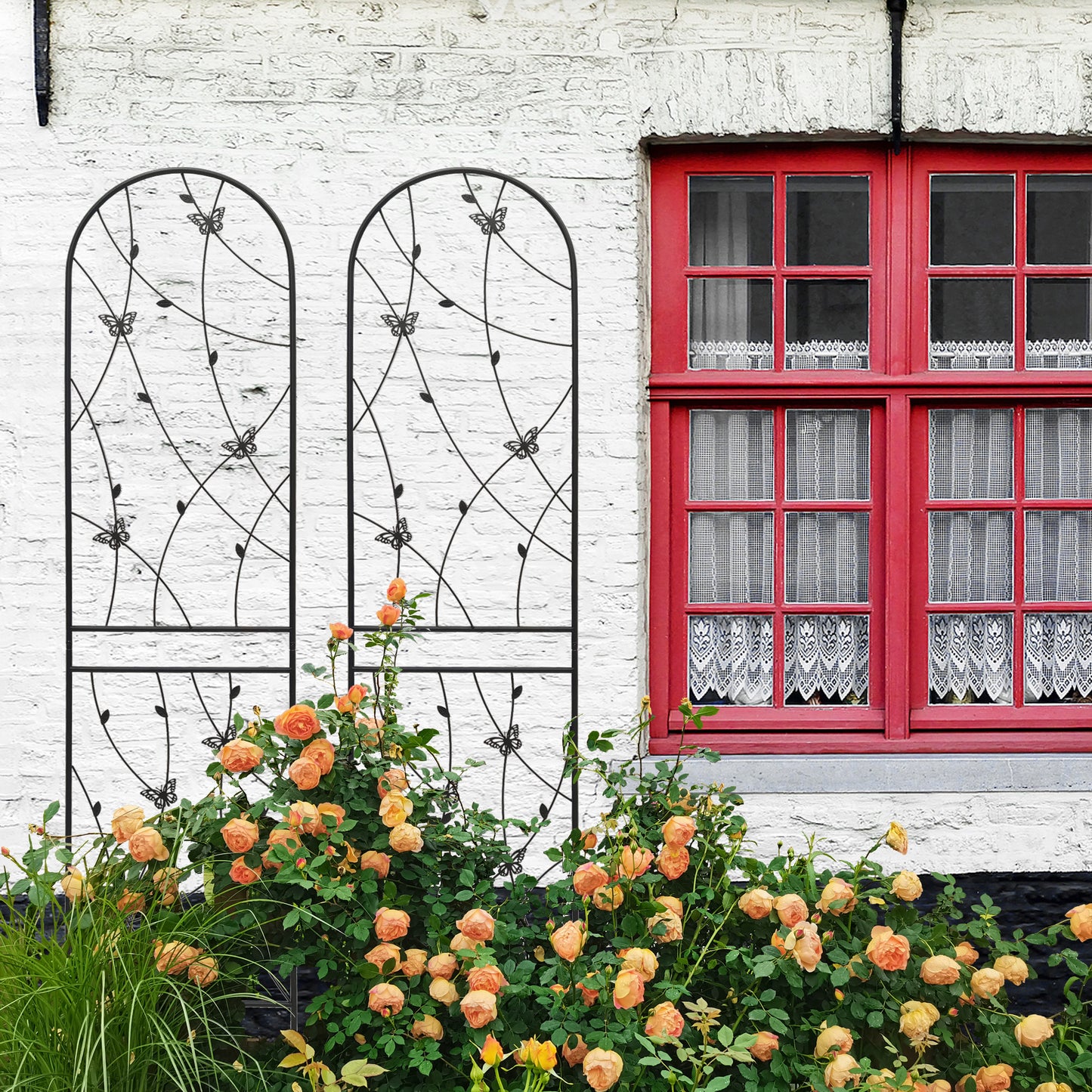 2 Pack Metal Garden Trellis 86.7" x 19.7" Rustproof Trellis for Climbing Plants Outdoor Flower Support Butterfly Deco Black image 6