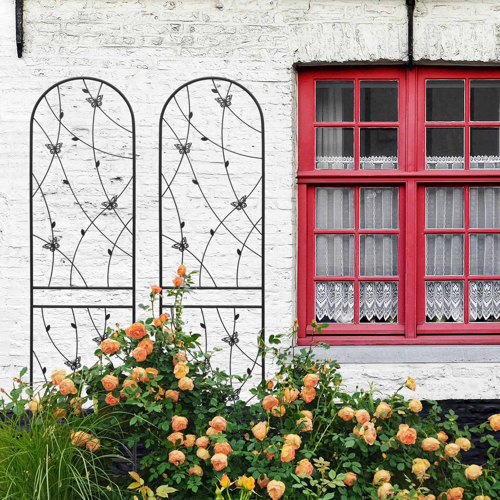 4 Pack Metal Garden Trellis 86.7" x 19.7" Rustproof Trellis for Climbing Plants Outdoor Flower Support Butterfly Deco Black image 6