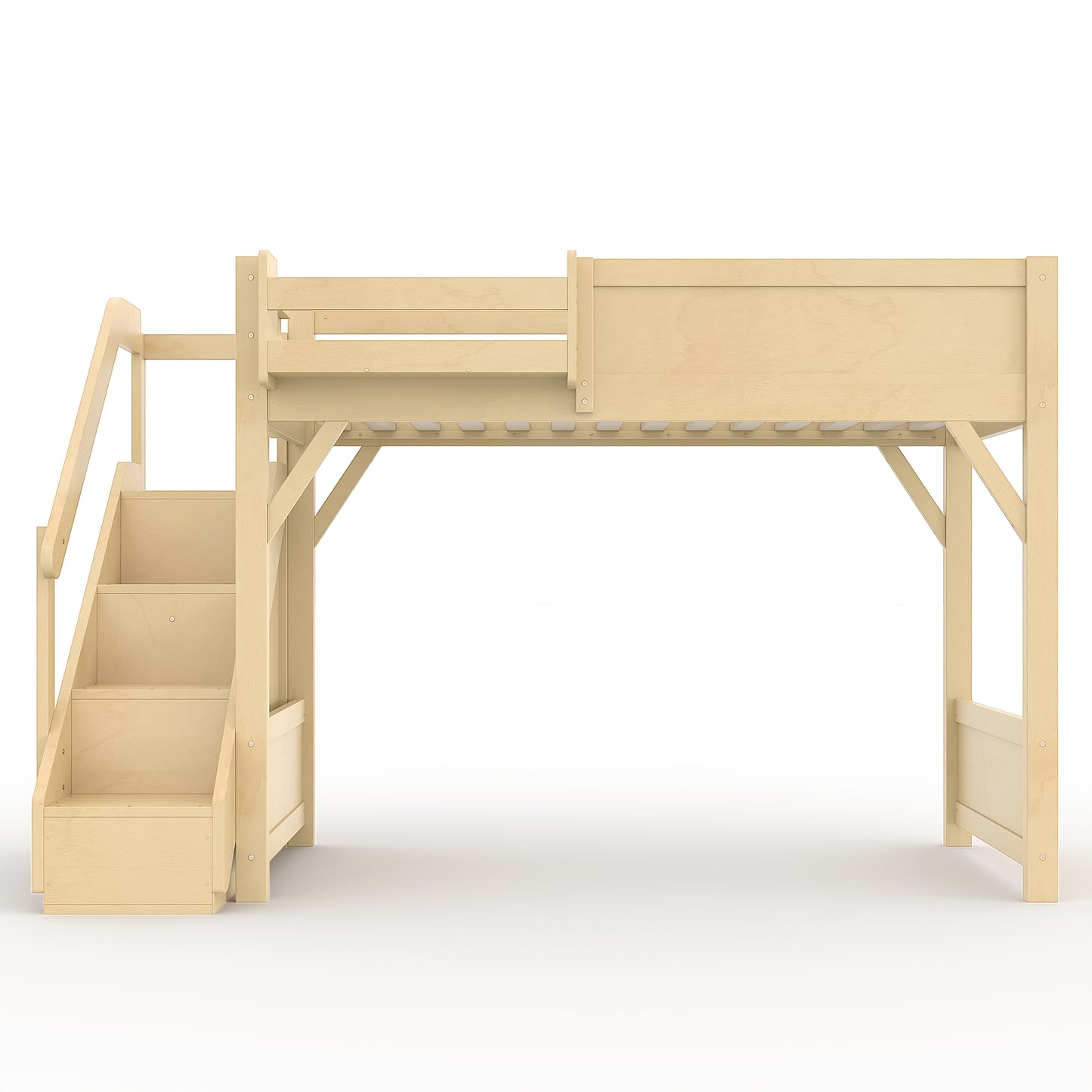 Twin Size Loft Bed with Built-in Wardrobe and Storage Space, Solid Wood Loft Bed with Beside Shelves, Full-length Guardrails and Stairs, No Box Spring Needed, Natural image 5