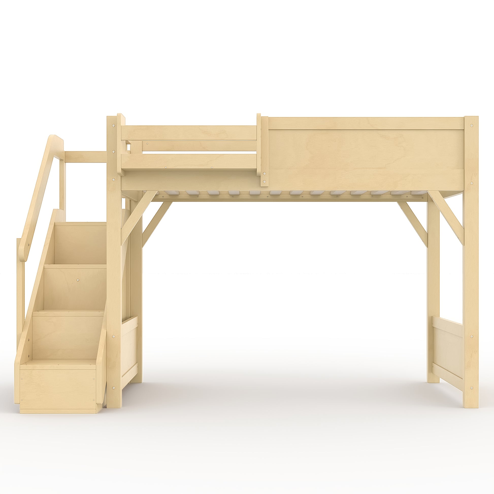 Twin Size Loft Bed with Built-in Wardrobe and Storage Space, Solid Wood Loft Bed with Beside Shelves, Full-length Guardrails and Stairs, No Box Spring Needed, Natural image 5