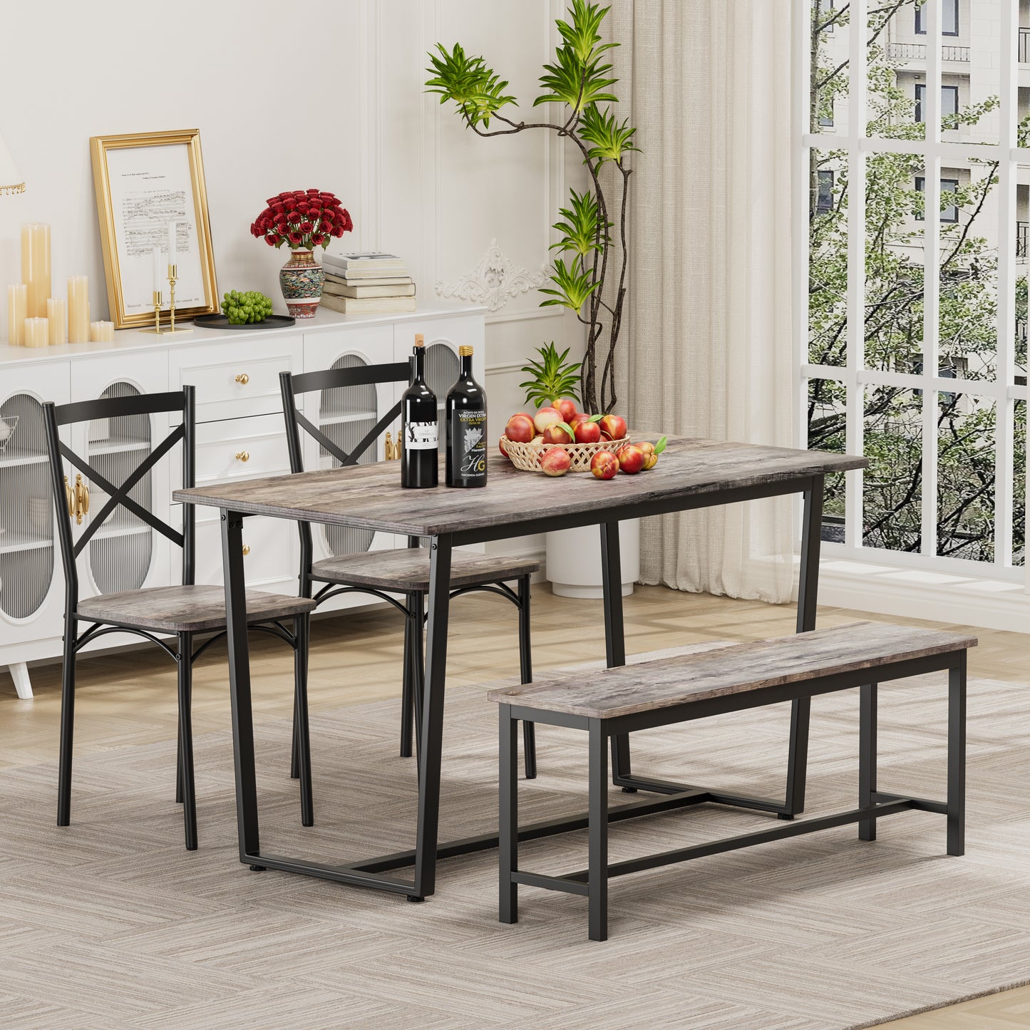 Four-piece set table and chair with backrest, industrial style, solid structure image 2