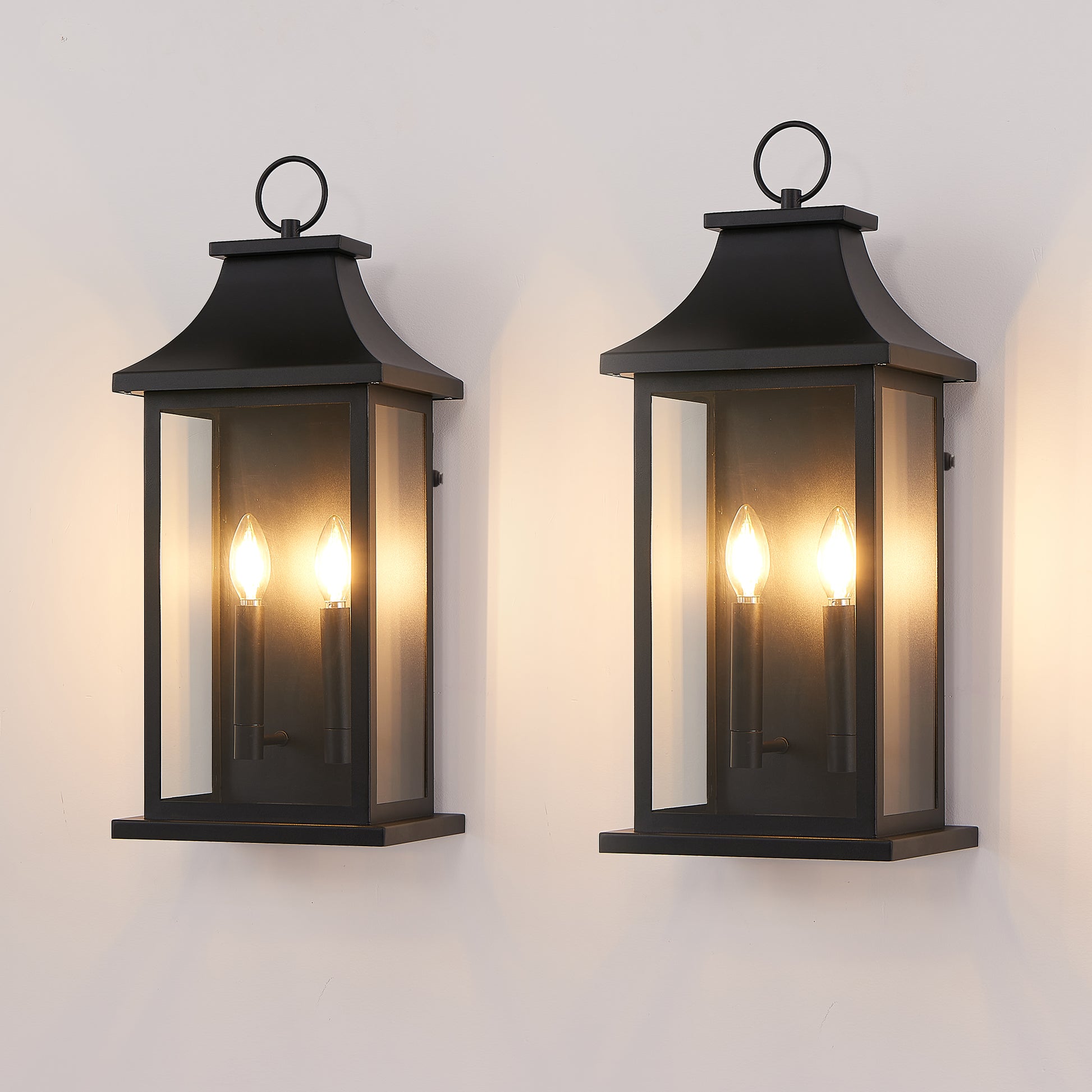 2-Pack Dusk to Dawn Outdoor Wall Lantern 2-Light, 22.2" Large Outside Wall Sconce, Modern Black Wall Light Fixture with Glass, Waterproof Exterior Lamp for House, Porch, Garage image 1