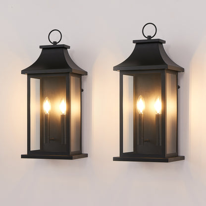 2-Pack Dusk to Dawn Outdoor Wall Lantern 2-Light, 22.2" Large Outside Wall Sconce, Modern Black Wall Light Fixture with Glass, Waterproof Exterior Lamp for House, Porch, Garage image 1
