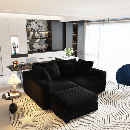 102.4 "Plush Corduroy 4-Seat Sofa,Modern Comfy Upholstered Sofa Cloud Couch,Deep Seat Couches with Soft Pillows and Movable Ottoman,Convertible Sofa Lounge Chair,Black(Old SKU:W1885S00277) image 5