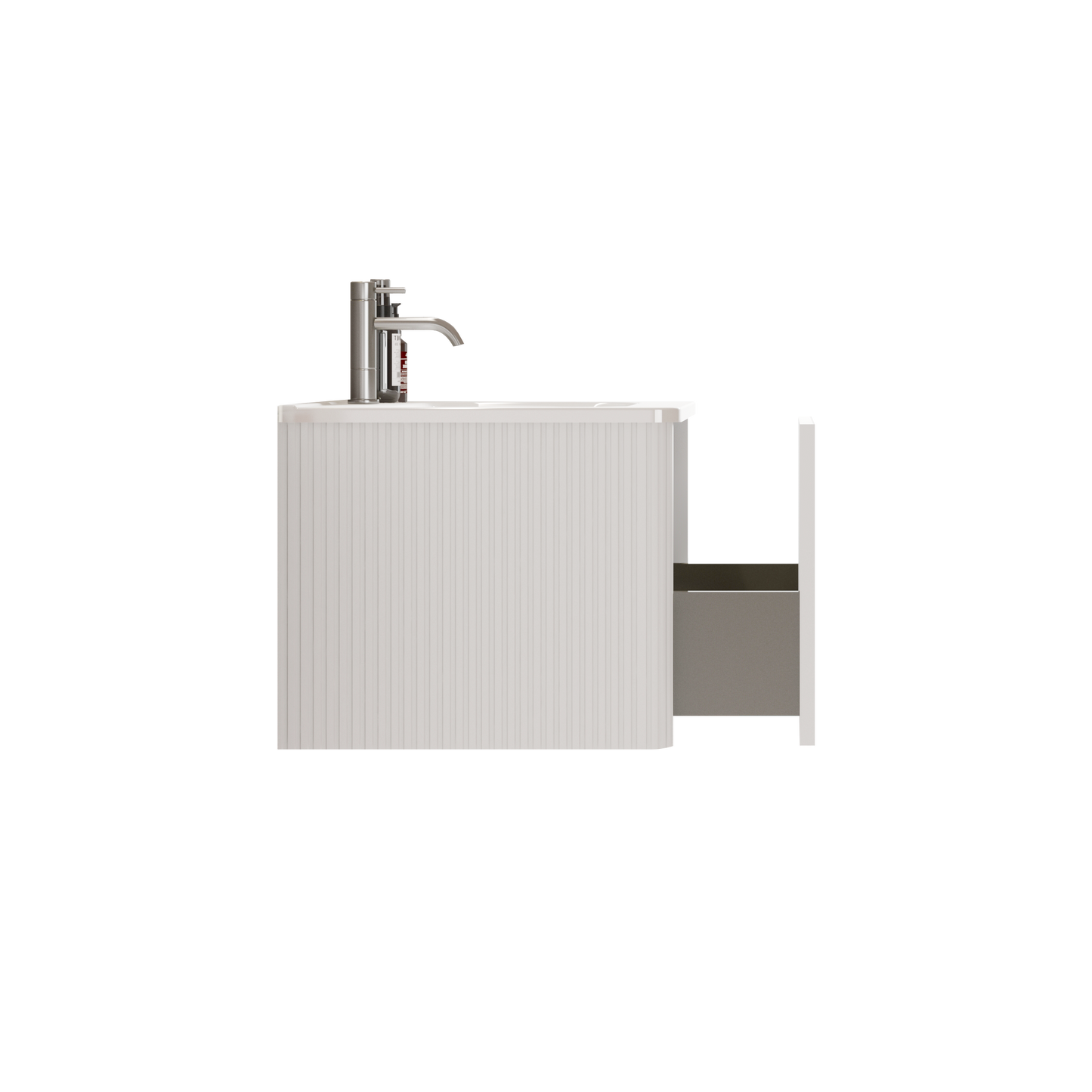 U059-Etna24W-301 Etna 24" Striped Soft White Bathroom Vanity with White Ceramic Sink, Wall Mounted Floating Bathroom Vanity for Modern Bathroom, One-Piece White Sink Basin without Drain, Pre-assembled image 11