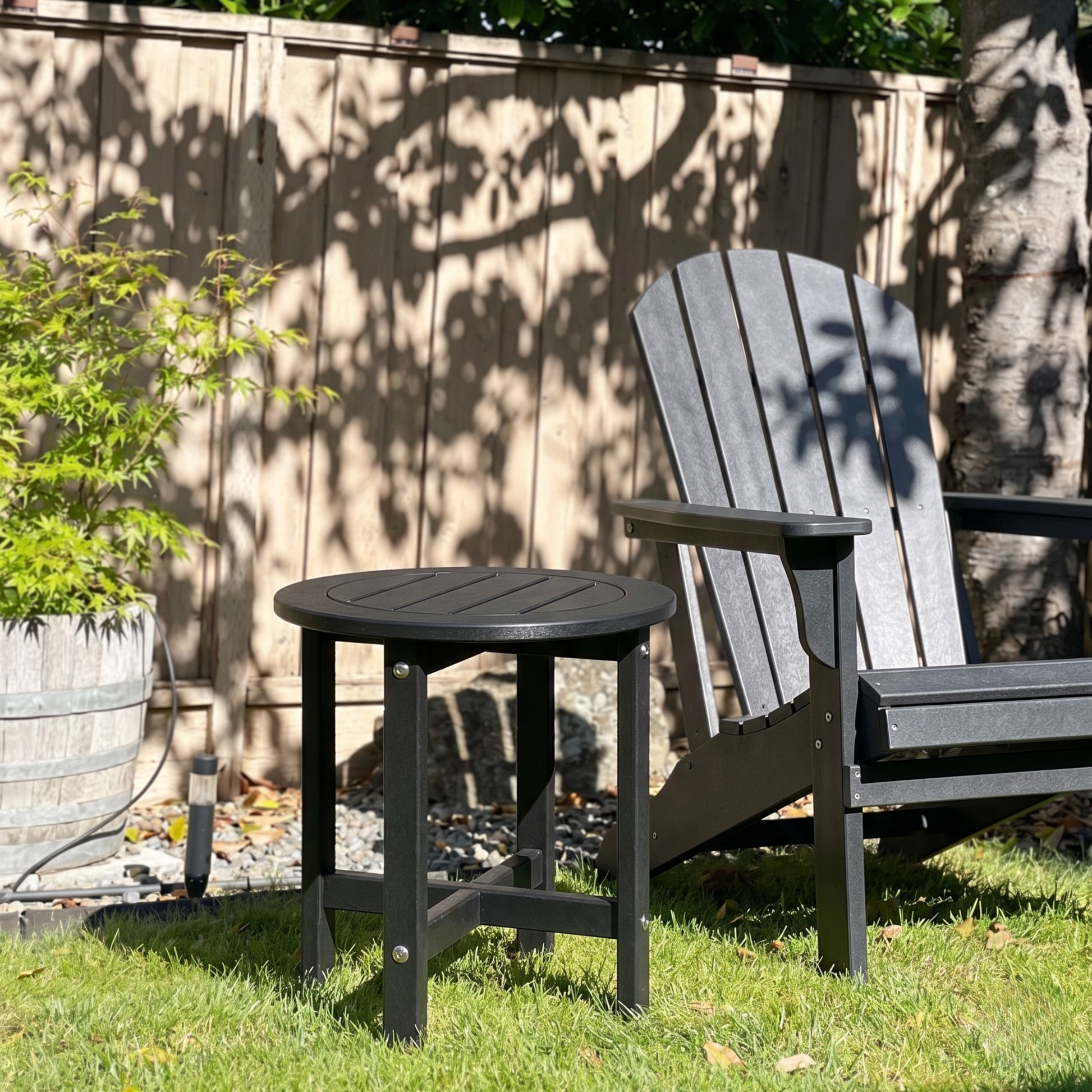 Black HDPE Outdoor Side Table, 15.94 in. L x 15.94 in. W x 17.71 in. H, Small All-Weather Patio End Table image 1