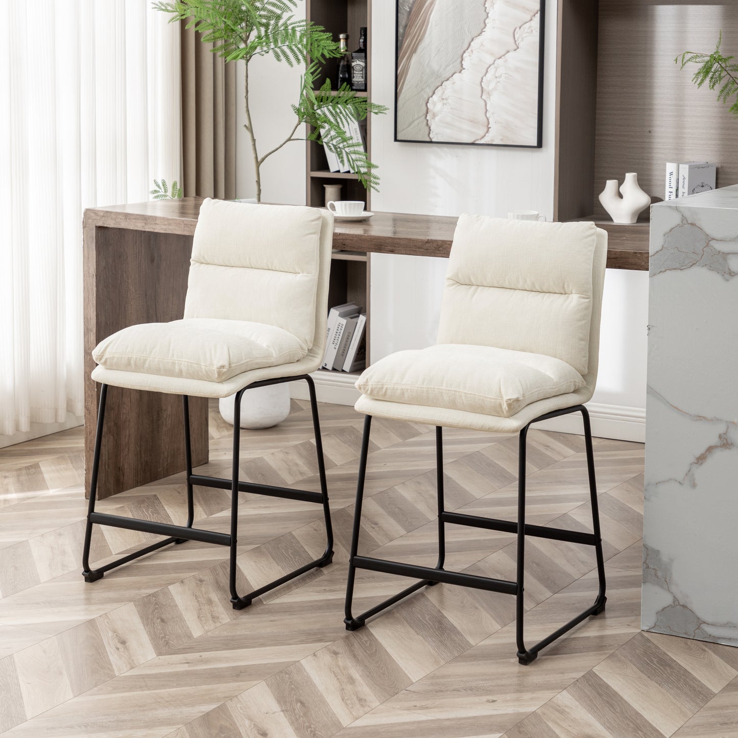 Milos Upholstered 26-inch Counter Height Stools, Set of 2,Vanilla White image 3