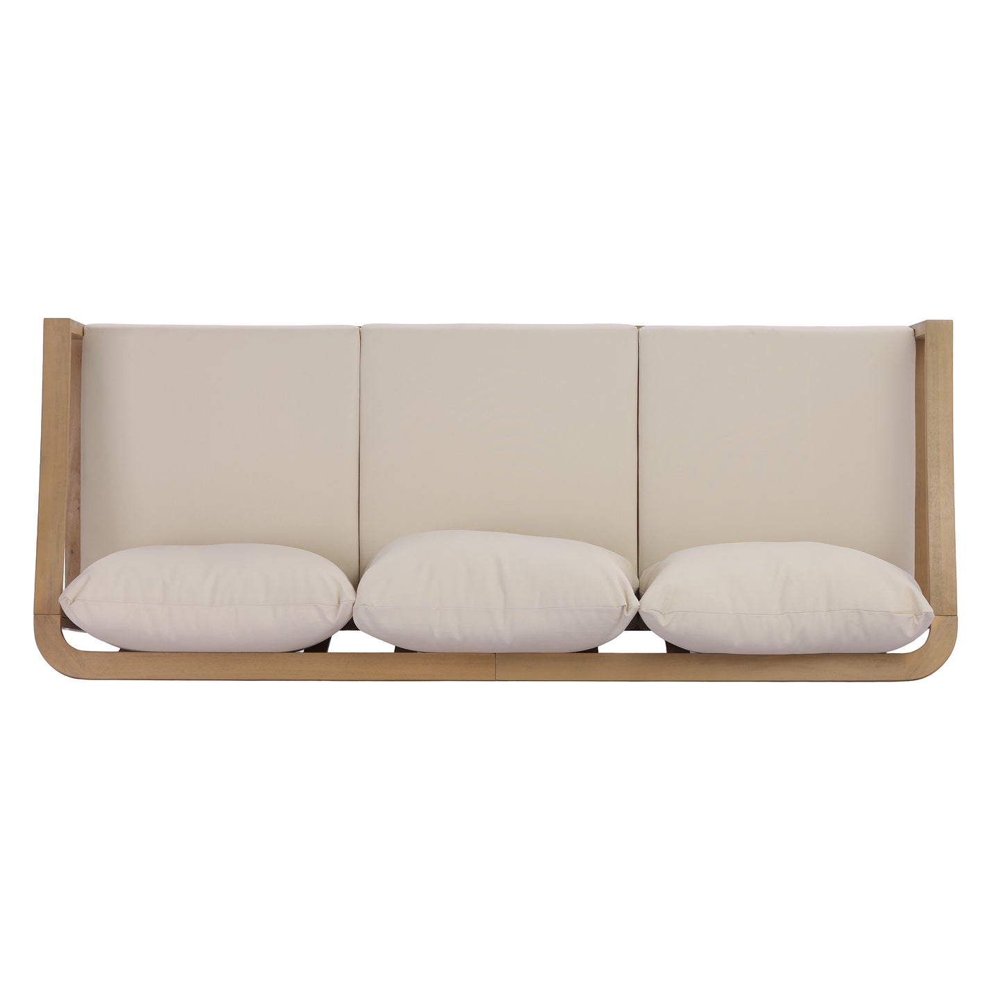 77.95" outdoor acacia wood frame, 26.38" deep seat design with soft cushion, three-seater sofa,slatted wood backrest,suitable for porches,gardens,backyards,and balconie (Light Teak+Beige Cushion) image 9