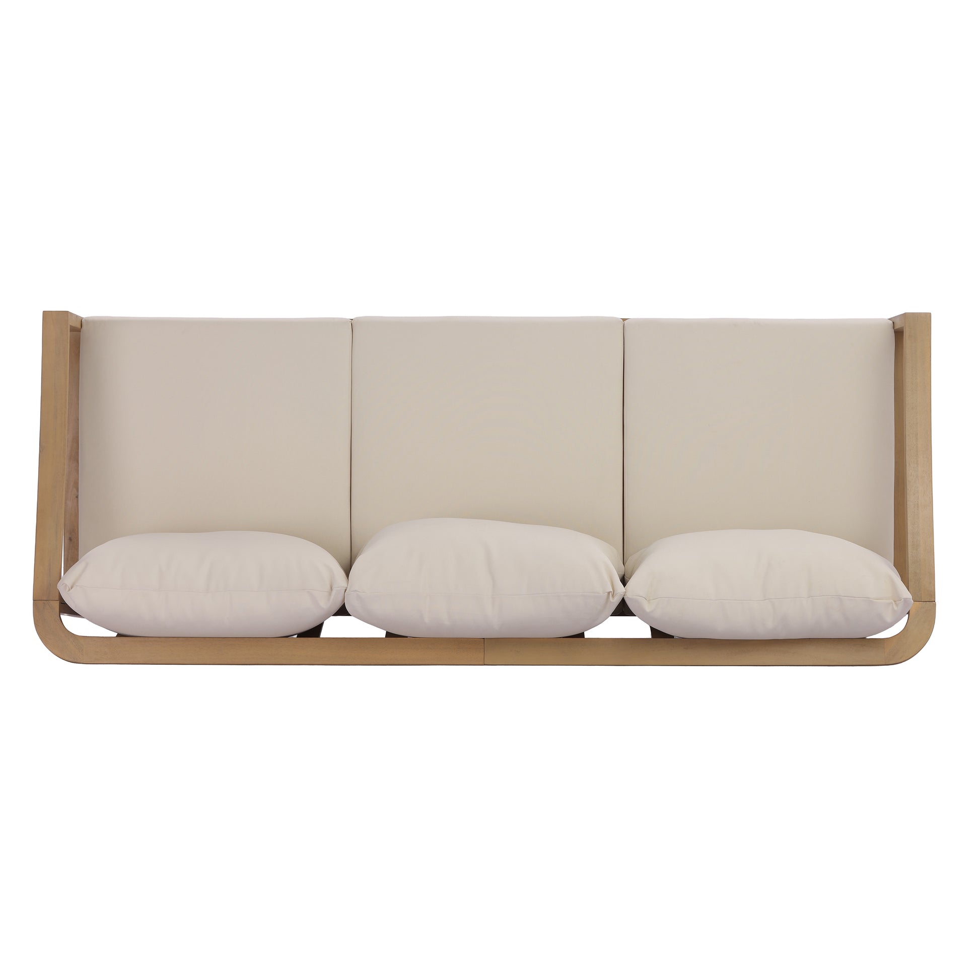77.95" outdoor acacia wood frame, 26.38" deep seat design with soft cushion, three-seater sofa,slatted wood backrest,suitable for porches,gardens,backyards,and balconie (Light Teak+Beige Cushion) image 9