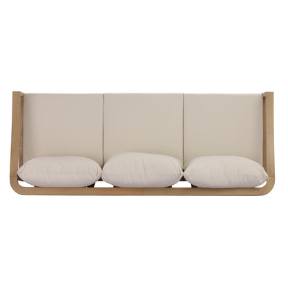 77.95" outdoor acacia wood frame, 26.38" deep seat design with soft cushion, three-seater sofa,slatted wood backrest,suitable for porches,gardens,backyards,and balconie (Light Teak+Beige Cushion) image 9
