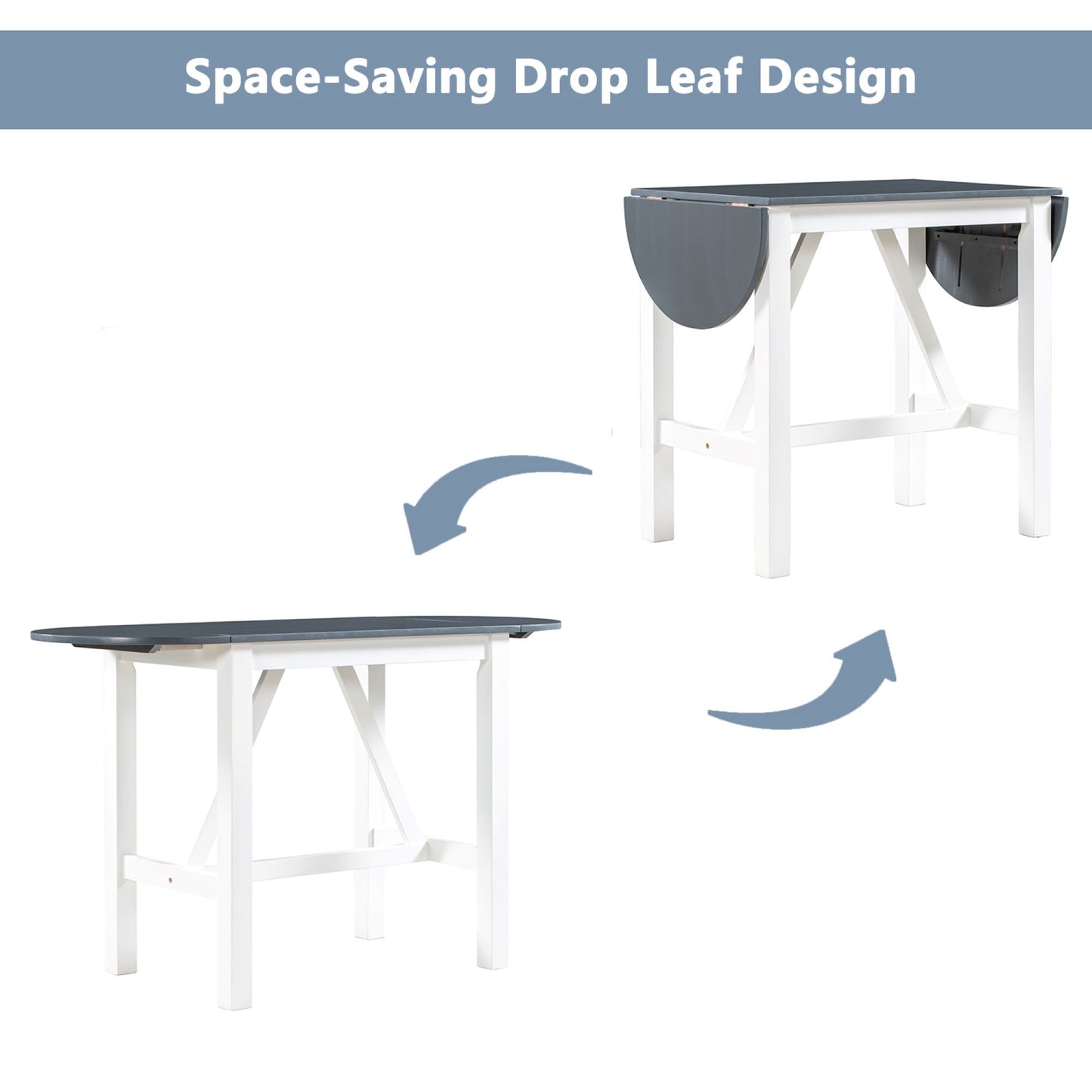 TOPMAX 3-Piece Wood Counter Height Drop Leaf Dining Table Set with 2 Upholstered Dining Chairs for Small Place, White image 11