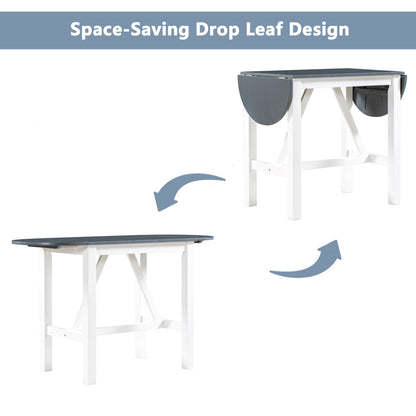 TOPMAX 3-Piece Wood Counter Height Drop Leaf Dining Table Set with 2 Upholstered Dining Chairs for Small Place, White image 11