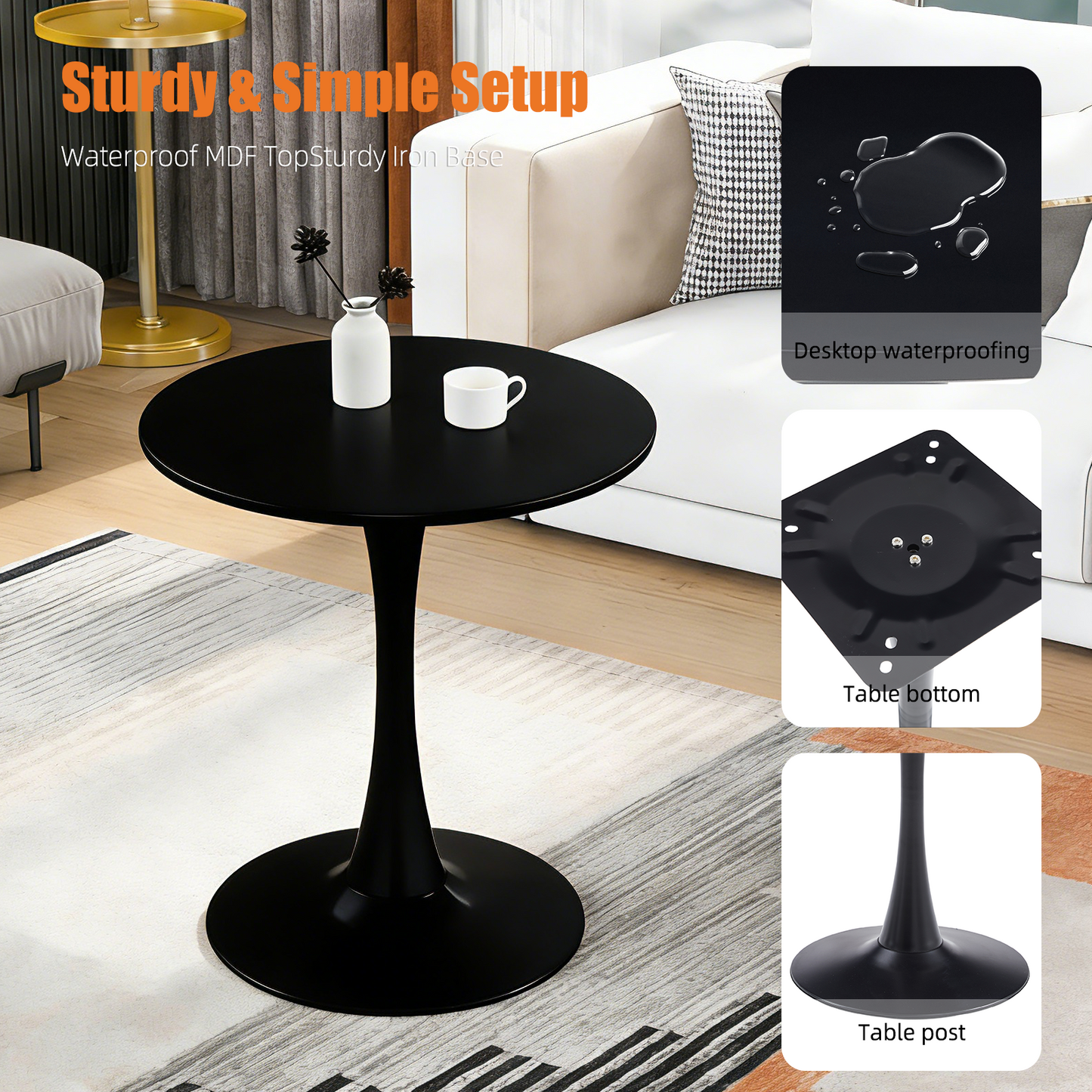 Black Round Dining Table,Modern Dining Table, Dining Table,MDF Tabletop and Iron Spray-Painted Matte Base,Oval Dining Table,Mid Century Coffee Table for Living Room 24 Inch,Home Kitchen,Small Places image 4