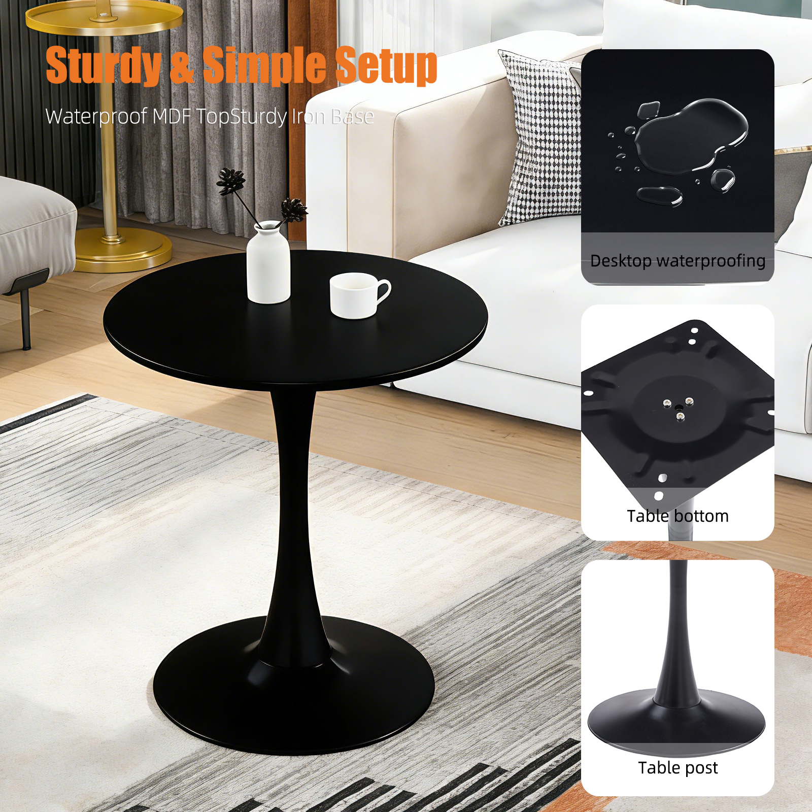 Black Round Dining Table,Modern Dining Table, Dining Table,MDF Tabletop and Iron Spray-Painted Matte Base,Oval Dining Table,Mid Century Coffee Table for Living Room 24 Inch,Home Kitchen,Small Places image 4