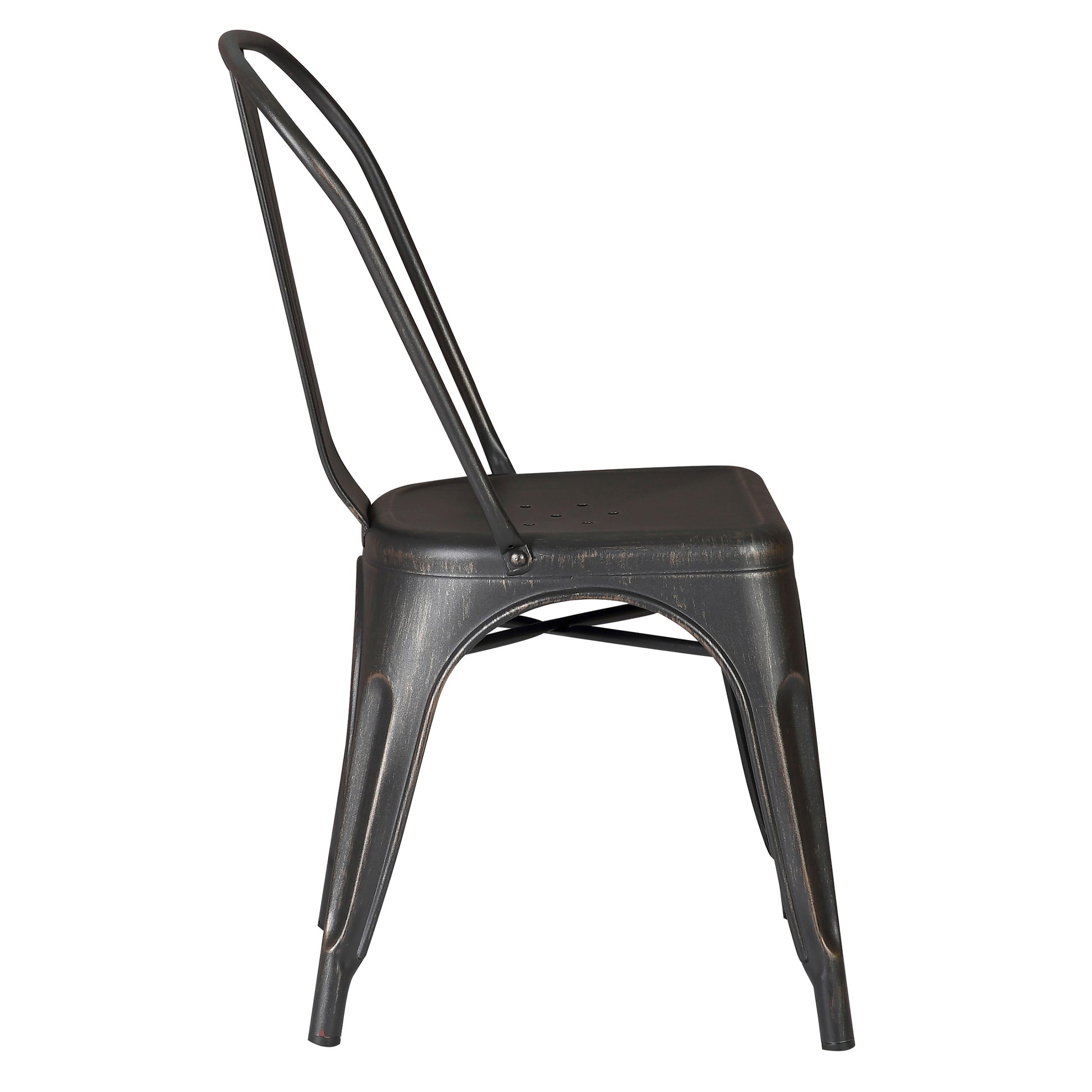 Set of 4 Stackable Metal Dining Chairs, Modern Industrial Slat Back Dining Chairs, Sturdy Cross Brace Support, Lightweight Portable Armless Chair for Kitchen, Dining Room, Bar, Distressed Black image 11