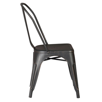 Set of 4 Stackable Metal Dining Chairs, Modern Industrial Slat Back Dining Chairs, Sturdy Cross Brace Support, Lightweight Portable Armless Chair for Kitchen, Dining Room, Bar, Distressed Black image 11