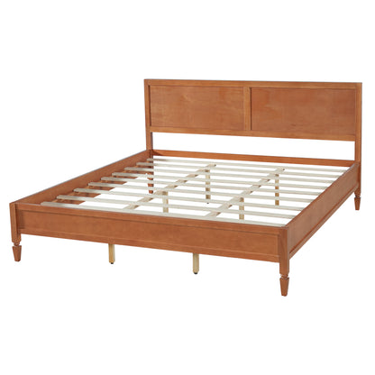 King Size Wood Platform Bed Frame with Classic Panel Headboard, Wooden Slats Support, No Box Spring Needed, Easy Assembly, Brown image 12