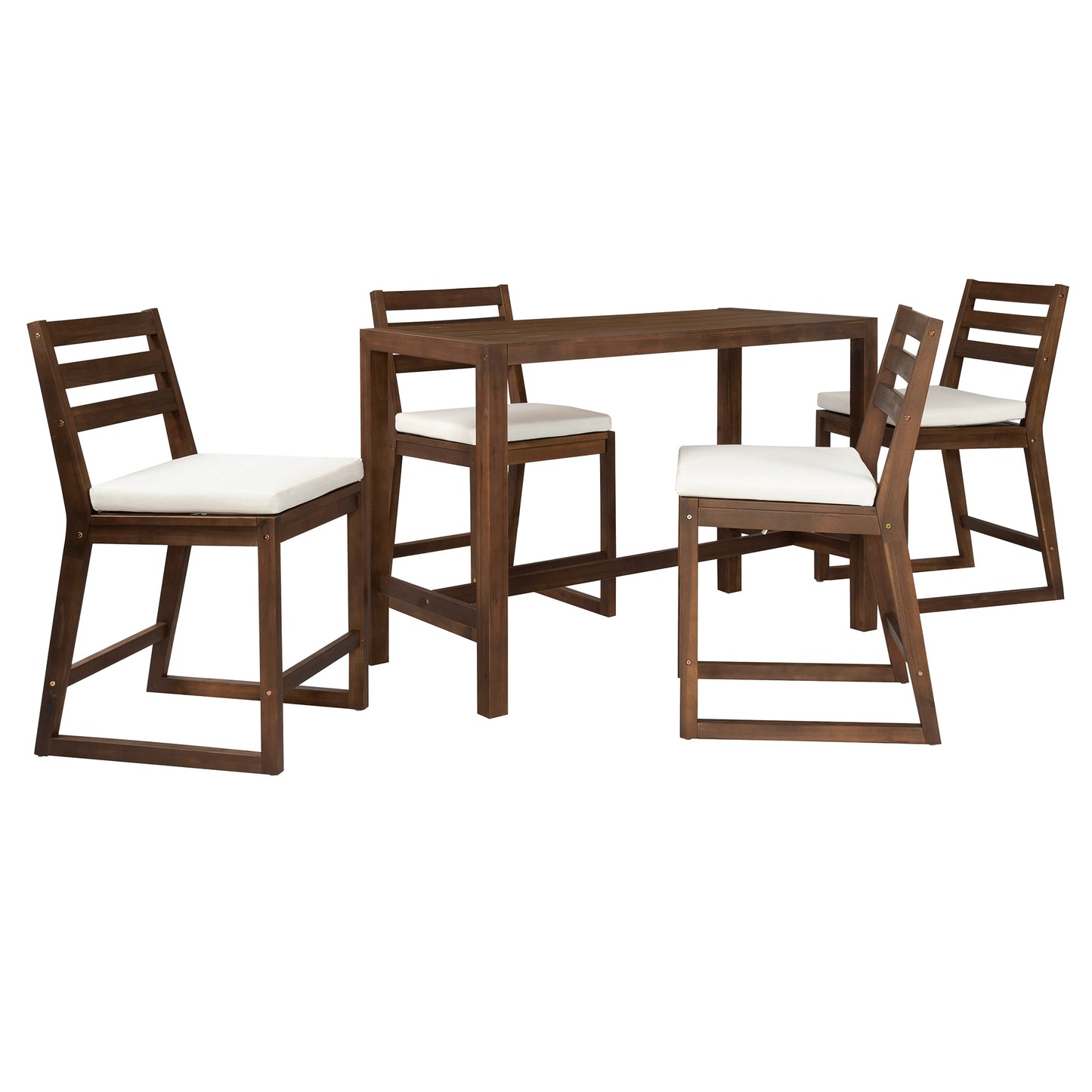 TREXM 5-Piece Rustic Patio Bar Set, Patio Table and Chairs Set with Ergonomic Chairs, Solid Wood Slatted Tabletop for Poolside, Balcony, Backyard, Porch (Mocha+Beige Cushion) image 4