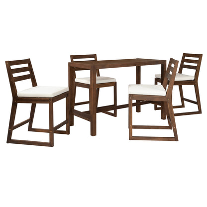 TREXM 5-Piece Rustic Patio Bar Set, Patio Table and Chairs Set with Ergonomic Chairs, Solid Wood Slatted Tabletop for Poolside, Balcony, Backyard, Porch (Mocha+Beige Cushion) image 4