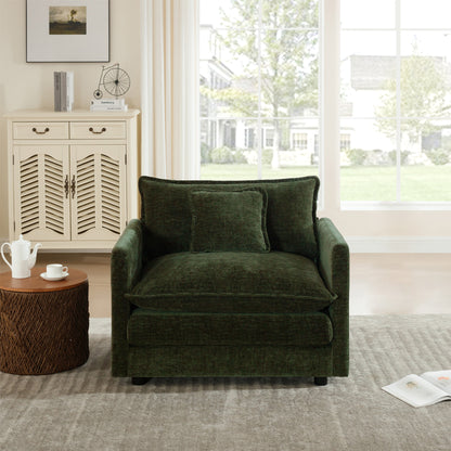 Comfy Deep Single Seat Sofa Upholstered Reading Armchair Living Room Chair Green Chenille Fabric, 1 Toss Pillow image 2