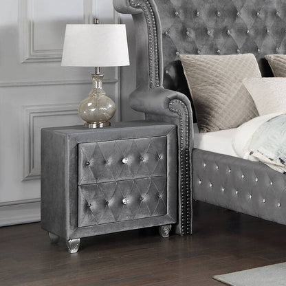 Glam Style 1pc Nightstand Button Tufted Full upholstered Frame Acrylic Buttons Gray Finish Bedroom Furniture image 1