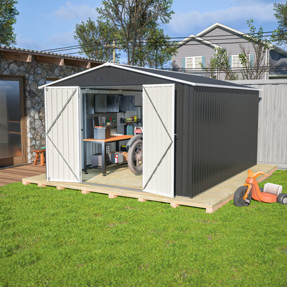 Outdoor Storage Shed 10x12 FT, Utility Metal Tool Storage with Lockable Doors and Updated Frame Structure, Large Metal Garden Shed for Backyard, Patio Lawn, Black image 1