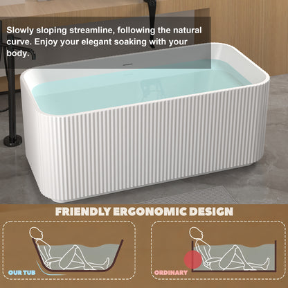 59"Rectangle Linear Acrylic Freestanding Bathtub Stand Alone Soaker Tub, Glossy White Acrylic, POP-UP Chrome Drain, cUPC Certified, image 8