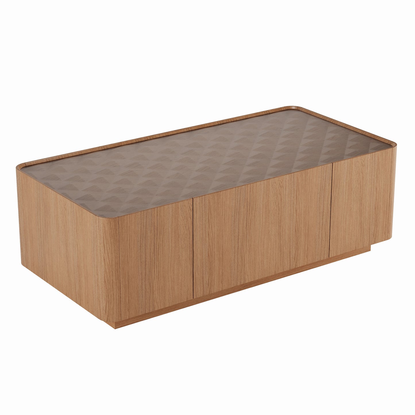 46.8" Mid-Century Modern Glass Top Coffee Table,Rectangular Center Table with Hidden Storage Drawers for Living Room,Contemporary Storage Coffee Table with Stable Base for Apartment Home(Light Walnut) image 10