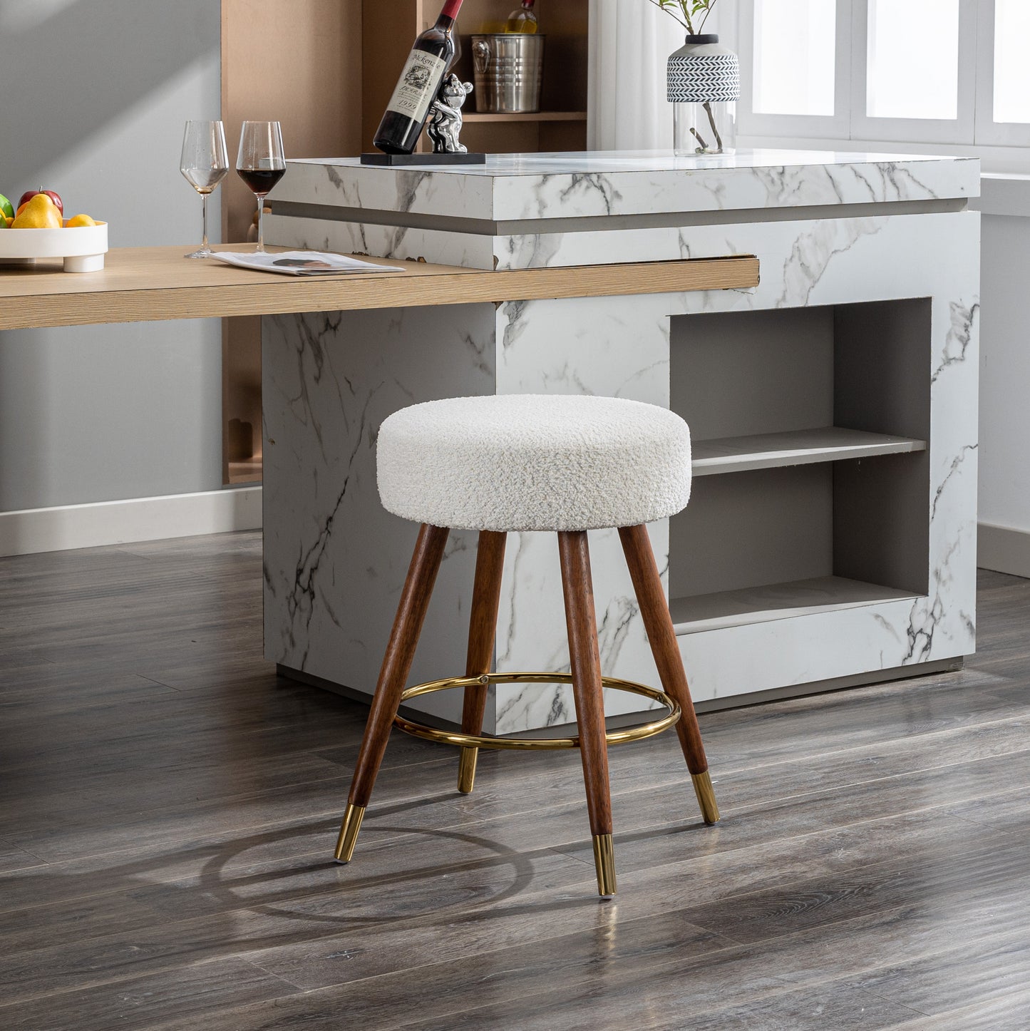 MoMo Boucle Upholstered Counter Height Stool, 360° Swivel image 1