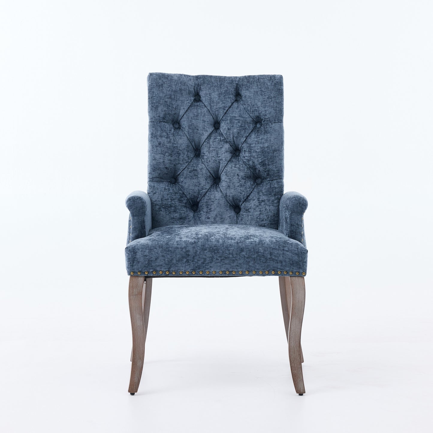 Upholstered Chenille Fabric Accent Dining Chair, Curved Solid Wood Legs, Elegant Tufted Club Dining Room Kitchen Room Arm Dining Chair, Single Pack,Blue,SW1895BL image 2